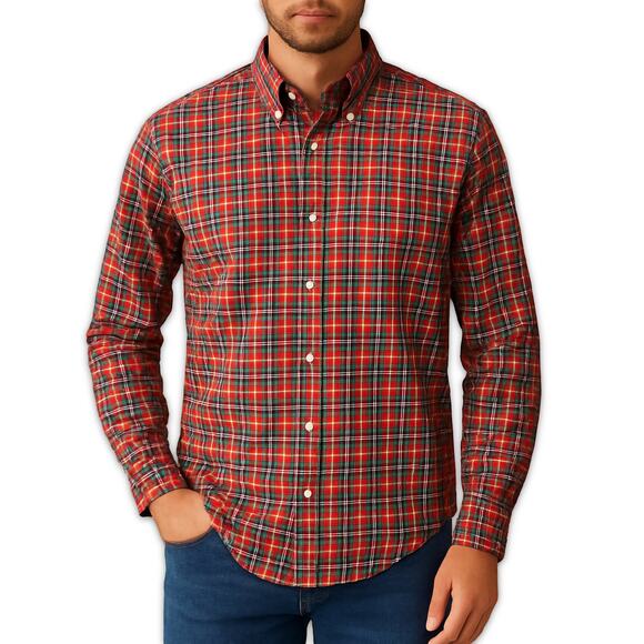McGregor Bagpiper Men’s Shirt Red Scottish Plaid Button Down Long Sleeve Vtg M - Picture 1 of 9